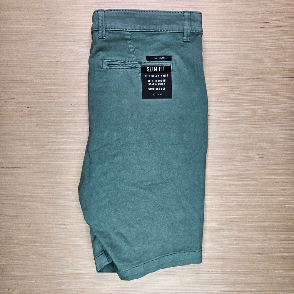Tahari Do It‎ All Short Mens 36 Green Slim Fit Stretch Casual Chino NEW